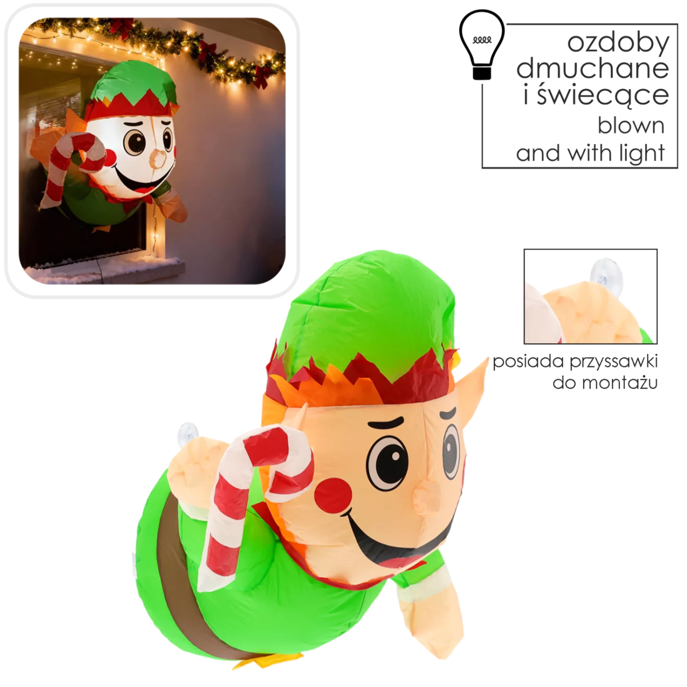 Nafukovací elf na okno LED 90 cm